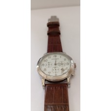 VINTAGE Mondia ανδρικό ρολόι με ασημένιο καντράν και καφέ δερμάτινο λουράκι (VIN61 - 3-009-2)